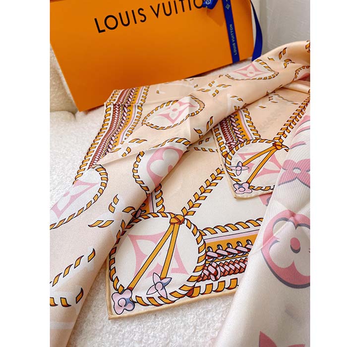 Louis Vuitton LV Women Braided Monogram Printed Scarf Beige Silk Monogram Pattern (15)