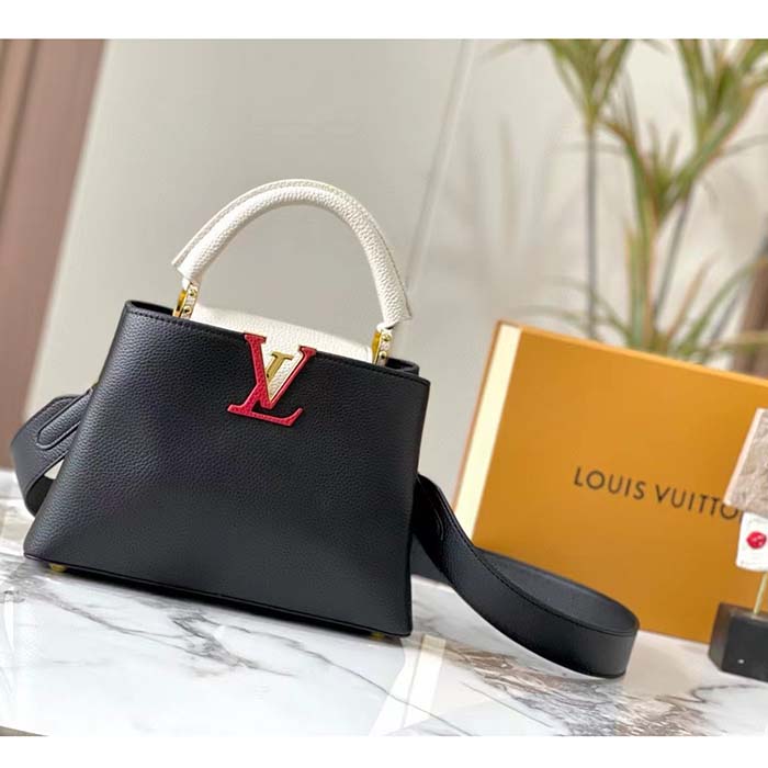 Louis Vuitton LV Women Capucines BB Black Greige Doux Scarlet Taurillon Leather (7)