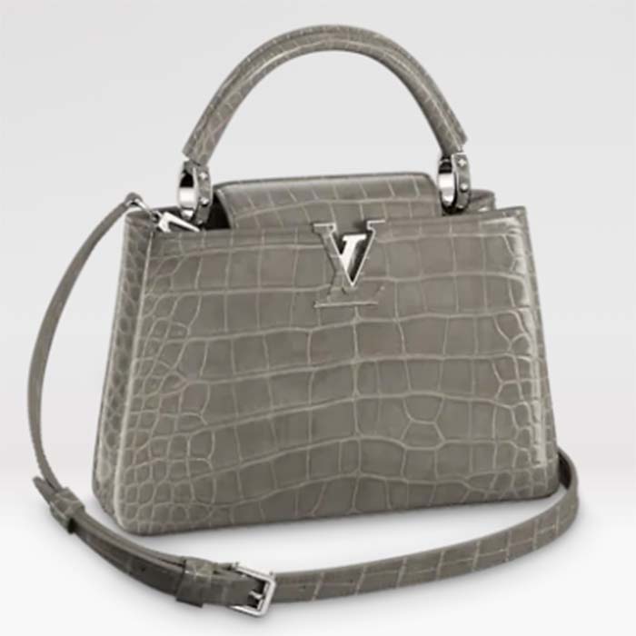 Louis Vuitton LV Women Capucines BB Handbag Grey Crocodilien Brillant Savoir Faire