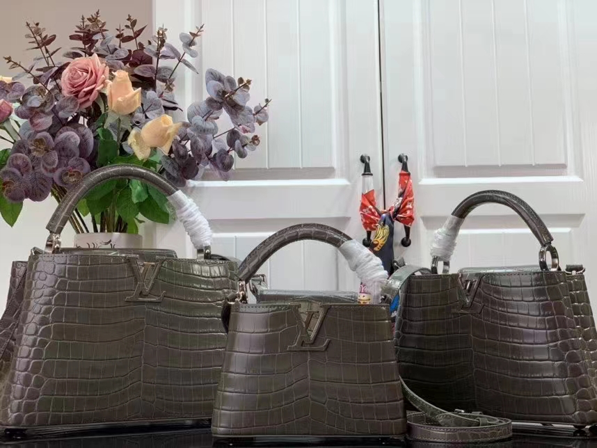 Louis Vuitton LV Women Capucines BB Handbag Grey Crocodilien Brillant Savoir Faire (9)