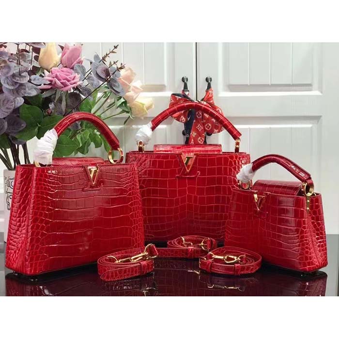 Louis Vuitton LV Women Capucines BB Handbag Red Crocodilien Brillant Savoir Faire (11)