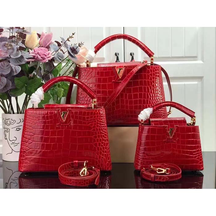 Louis Vuitton LV Women Capucines BB Handbag Red Crocodilien Brillant Savoir Faire (13)