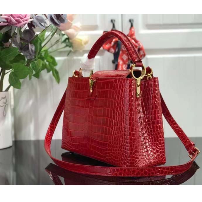 Louis Vuitton LV Women Capucines MM Handbag Red Crocodilien Brillant Savoir Faire (10)