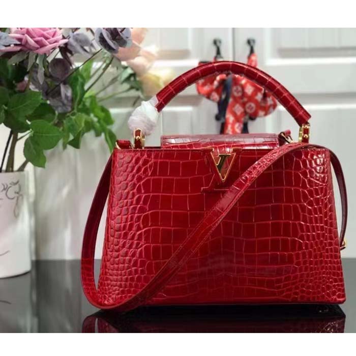 Louis Vuitton LV Women Capucines MM Handbag Red Crocodilien Brillant Savoir Faire (3)