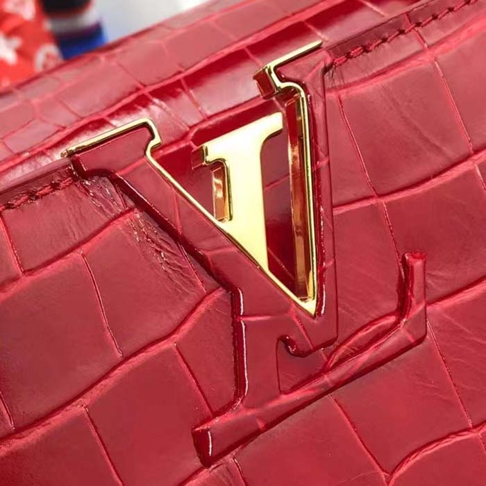 Louis Vuitton LV Women Capucines MM Handbag Red Crocodilien Brillant Savoir Faire (7)