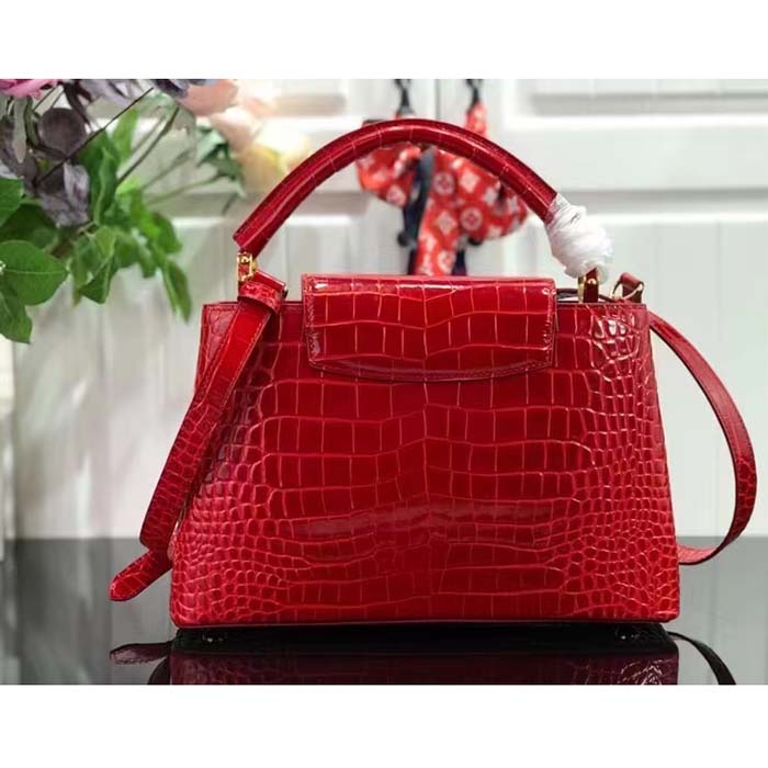 Louis Vuitton LV Women Capucines MM Handbag Red Crocodilien Brillant Savoir Faire (8)