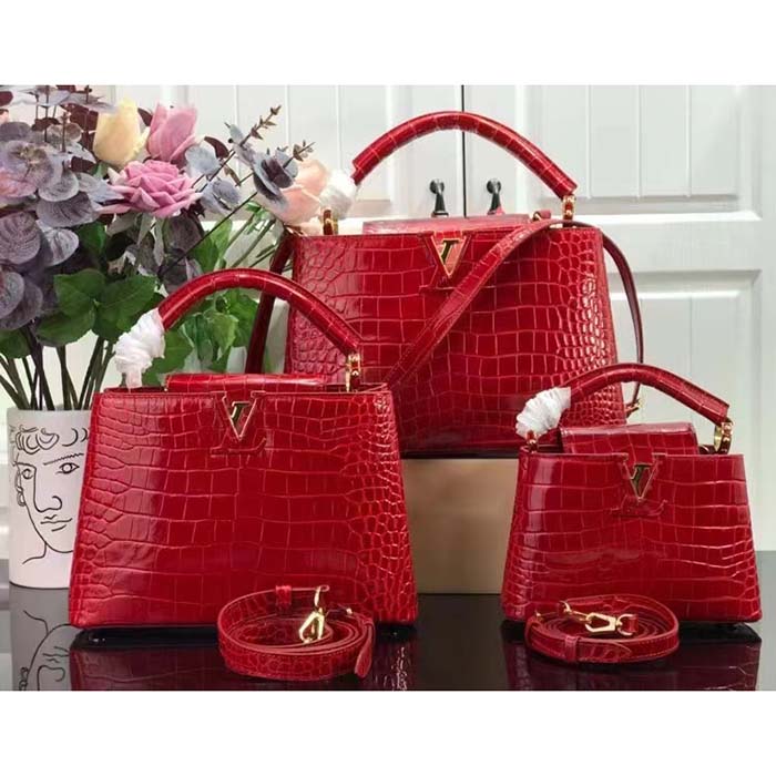 Louis Vuitton LV Women Capucines MM Handbag Red Crocodilien Brillant Savoir Faire (9)