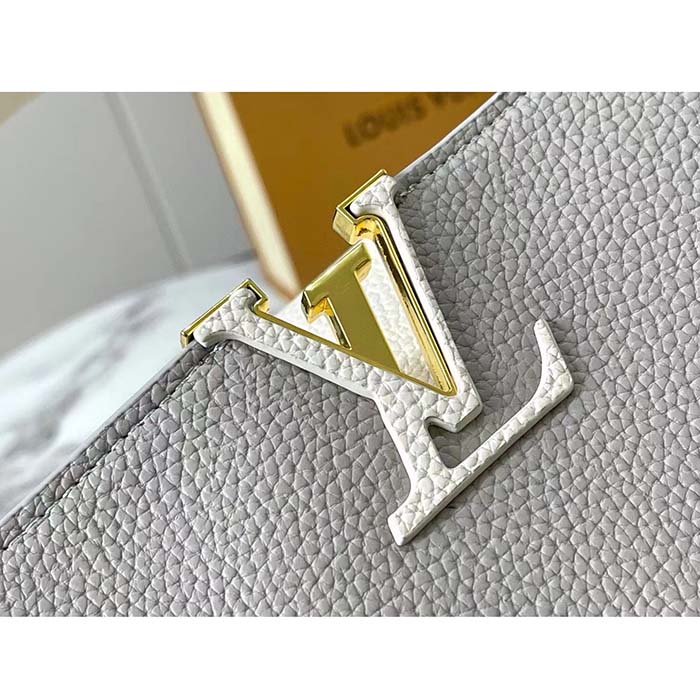 Louis Vuitton LV Women Capucines MM Handbag Steeple Gray Greige Taurillon Leather (3)
