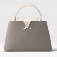 Louis Vuitton LV Women Capucines MM Handbag Steeple Gray Greige Taurillon Leather (4)