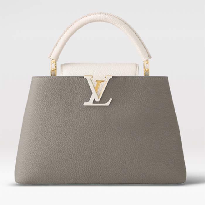 Louis Vuitton LV Women Capucines MM Handbag Steeple Gray Greige Taurillon Leather