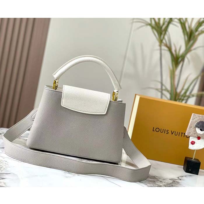 Louis Vuitton LV Women Capucines MM Handbag Steeple Gray Greige Taurillon Leather (5)