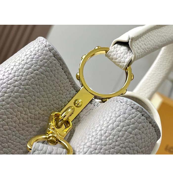 Louis Vuitton LV Women Capucines MM Handbag Steeple Gray Greige Taurillon Leather (8)
