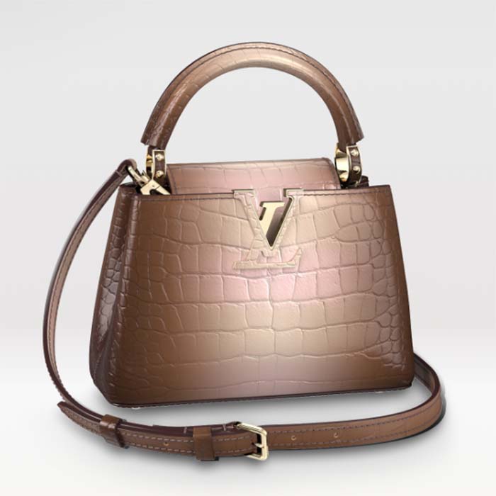 Louis Vuitton LV Women Capucines Mini Handbag Forest Clearing High Shiny Alligator Leather