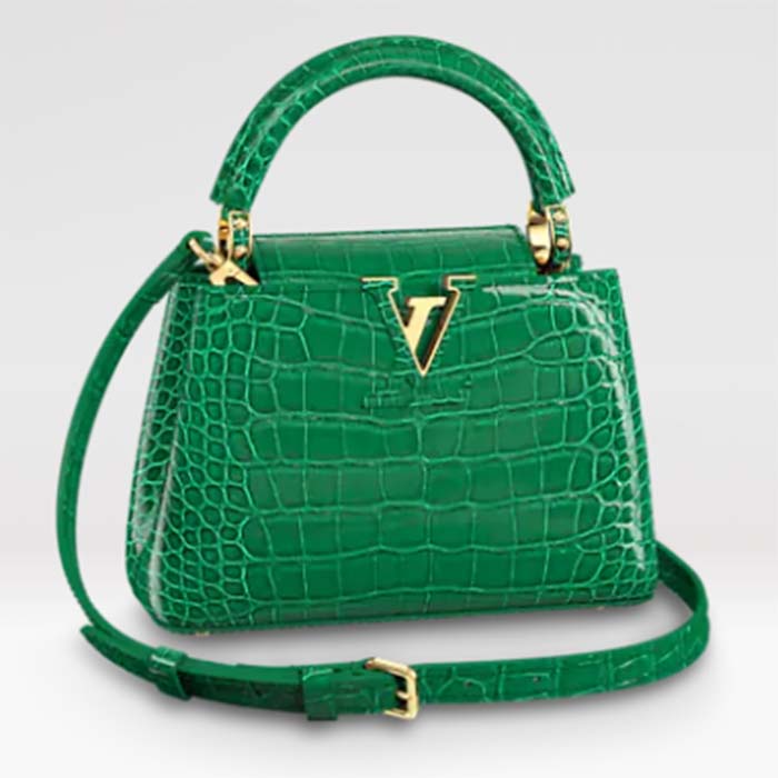 Louis Vuitton LV Women Capucines Mini Handbag Green Crocodilien Brillant Savoir Faire