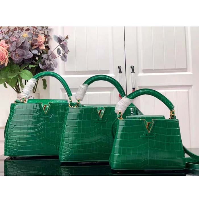Louis Vuitton LV Women Capucines Mini Handbag Green Crocodilien Brillant Savoir Faire (10)
