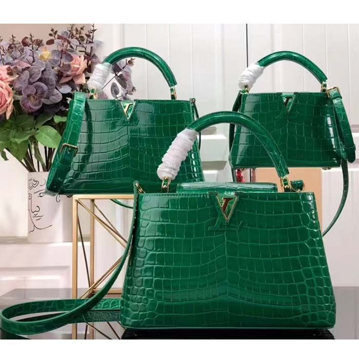 Louis Vuitton LV Women Capucines Mini Handbag Green Crocodilien Brillant Savoir Faire (11)