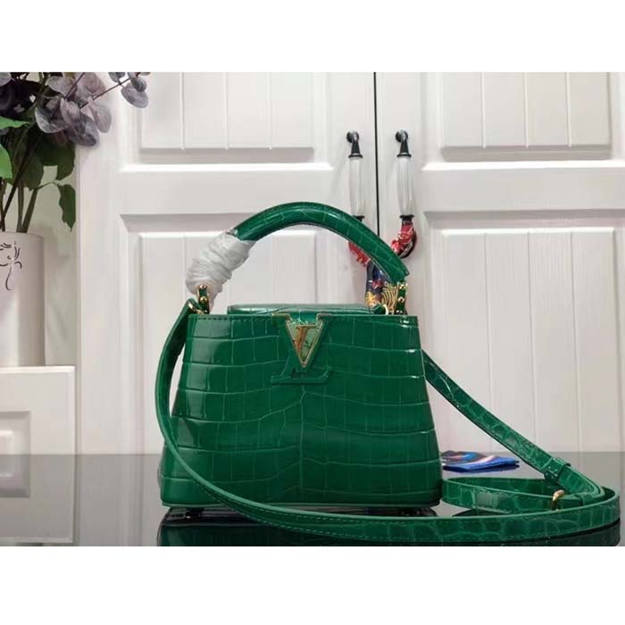 Louis Vuitton LV Women Capucines Mini Handbag Green Crocodilien Brillant Savoir Faire (4)
