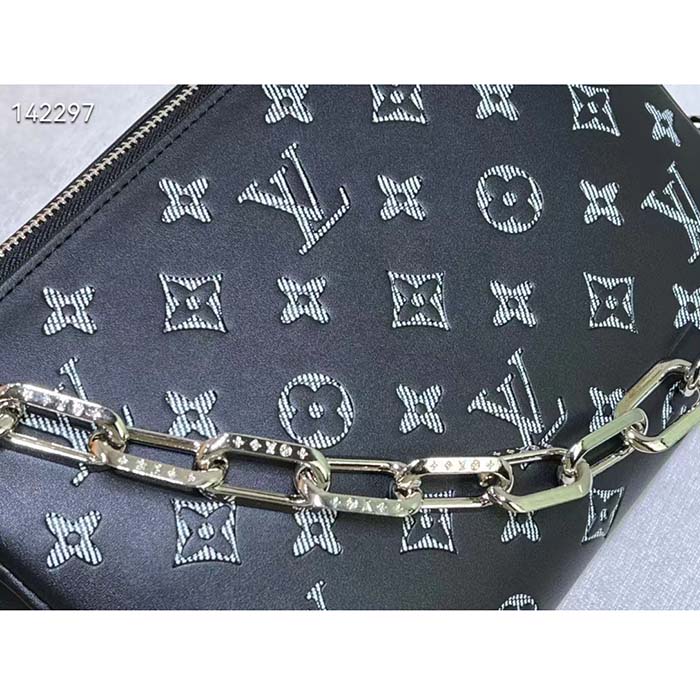 Louis Vuitton LV Women Coussin MM Handbag Black Gray Lambskin (10)