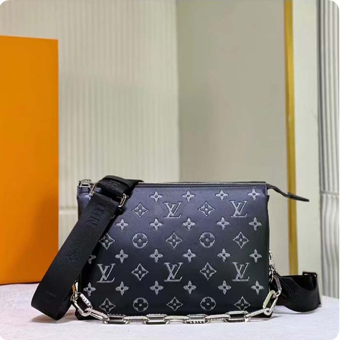 Louis Vuitton LV Women Coussin MM Handbag Black Gray Lambskin (6)