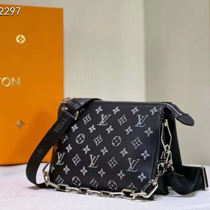 Louis Vuitton LV Women Coussin MM Handbag Black Gray Lambskin (7)