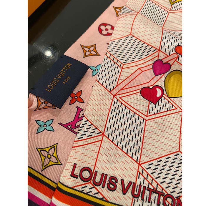 Louis Vuitton LV Women Damier Pop Up Bandeau Pink Azure Blue Silk Inkjet Print (3)