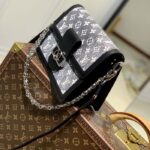 Louis Vuitton LV Women Dauphine MM Handbag Gray Denim Textile Jacquard - Image 3