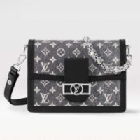 Louis Vuitton LV Women Dauphine MM Handbag Gray Denim Textile Jacquard (3)