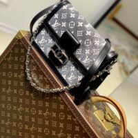 Louis Vuitton LV Women Dauphine MM Handbag Gray Denim Textile Jacquard (3)