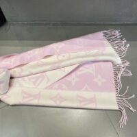 Louis Vuitton LV Women Essential Scarf Pink Wool Jacquard Weave Monogram Pattern (10)