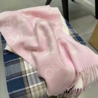 Louis Vuitton LV Women Essential Scarf Pink Wool Jacquard Weave Monogram Pattern (10)