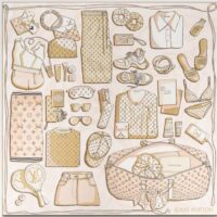 Louis Vuitton LV Women Kit 90 Square Sunset Khaki Silk Print Monogram Pattern