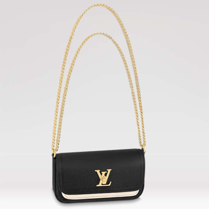 Louis Vuitton LV Women Lockme Tender Pochette Black Cream Grained Calf Leather