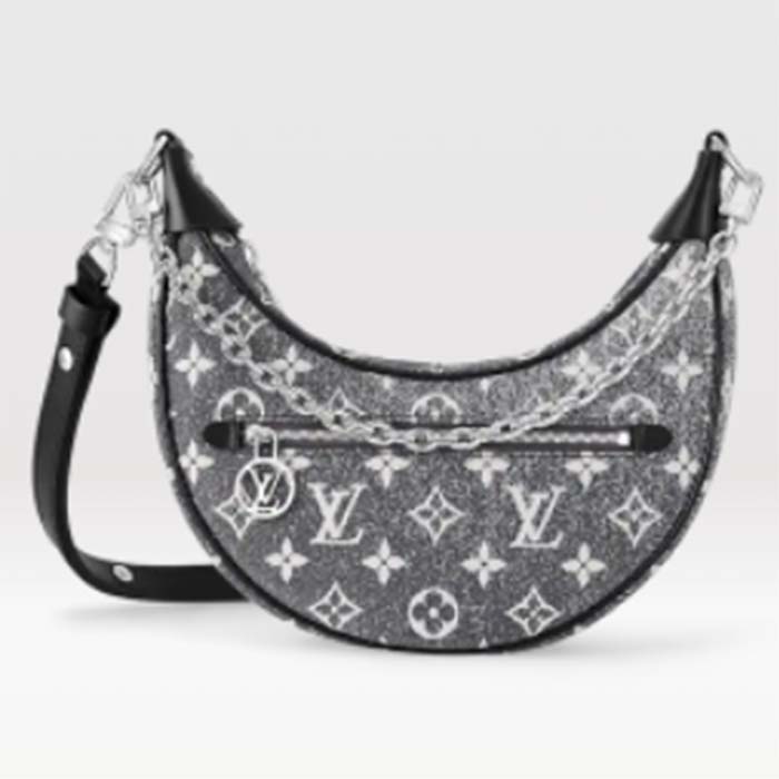 Louis Vuitton LV Women Loop PM Bag Gray Denim Textile Jacquard