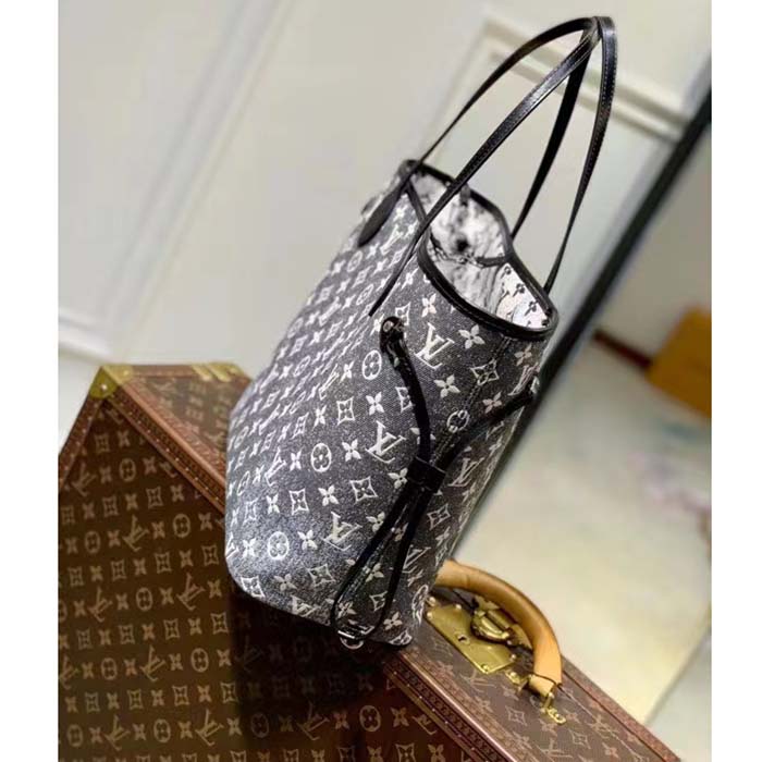 Louis Vuitton Neverfull MM Denim Leather Tote Bag Gray