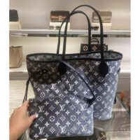 Louis Vuitton LV Women Neverfull MM Tote Gray Denim Textile Jacquard (3)