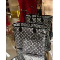 Louis Vuitton LV Women Neverfull MM Tote Gray Denim Textile Jacquard (3)