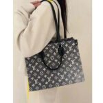 Louis Vuitton LV Women OnTheGo MM Tote Gray Denim Textile Jacquard – Image 16