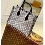 Louis Vuitton LV Women OnTheGo MM Tote Gray Denim Textile Jacquard – Image 4