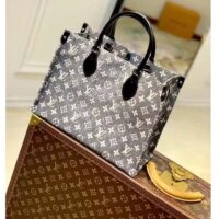 Louis Vuitton LV Women OnTheGo MM Tote Gray Denim Textile Jacquard (4)