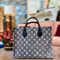 Louis Vuitton LV Women OnTheGo MM Tote Gray Denim Textile Jacquard (4)