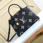 Louis Vuitton LV Women Petit Palais Handbag Noir Beige Embossed Grained Cowhide - Image 3