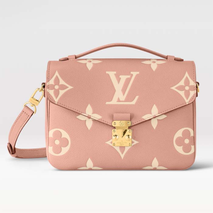 Louis Vuitton LV Women Pochette Métis Handbag Trianon Pink Cream Embossed Grained Cowhide