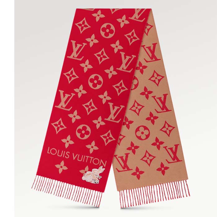 Louis Vuitton LV Women Precious Rabbit Essential Scarf Red Wool Jacquard Monogram