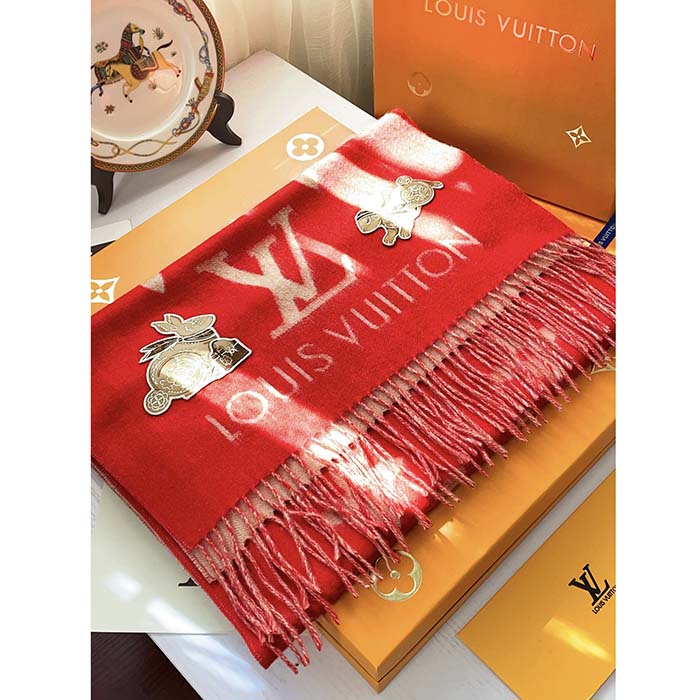 Louis Vuitton LV Women Precious Rabbit Essential Scarf Red Wool Jacquard  Monogram - LULUX