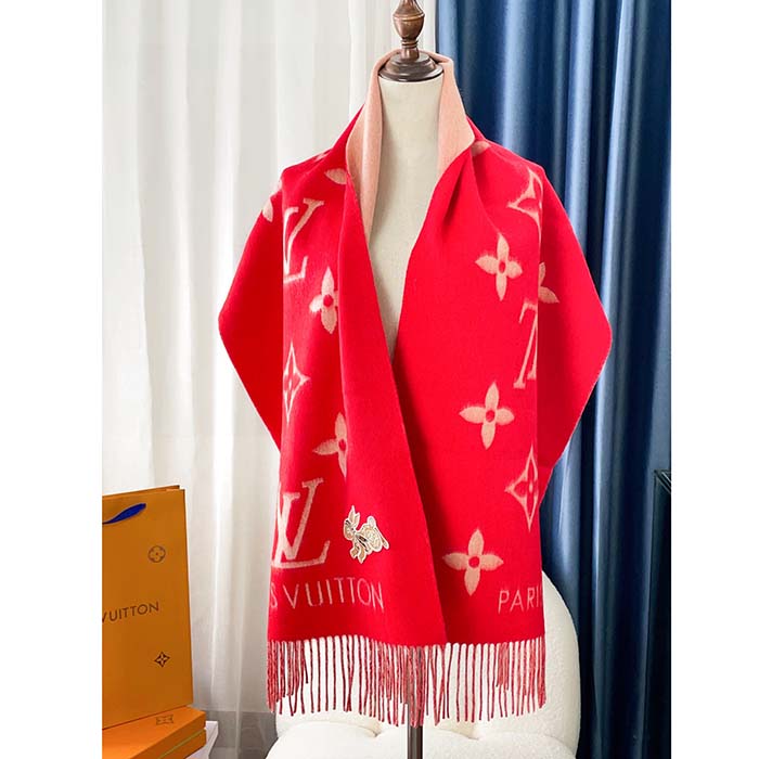 Louis Vuitton LV Women Precious Rabbit Essential Scarf Red Wool Jacquard Monogram (5)