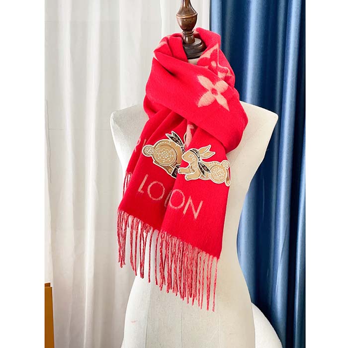 Louis Vuitton LV Women Precious Rabbit Essential Scarf Red Wool Jacquard  Monogram - LULUX