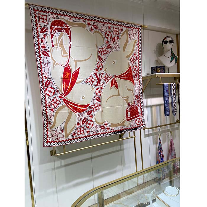 Louis Vuitton LV Women Precious Rabbit Square 70 Red Silk-Screen