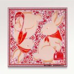 Louis Vuitton LV Donna Precious Rabbit Square 70 Rosso Serigrafia Monogramma Fiori