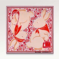 Louis Vuitton LV Women Precious Rabbit Square 70 Red Silk-Screen Print Monogram Flowers (6)