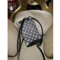 Louis Vuitton LV Women Side Trunk Handbag Gray Denim Textile Jacquard (4)